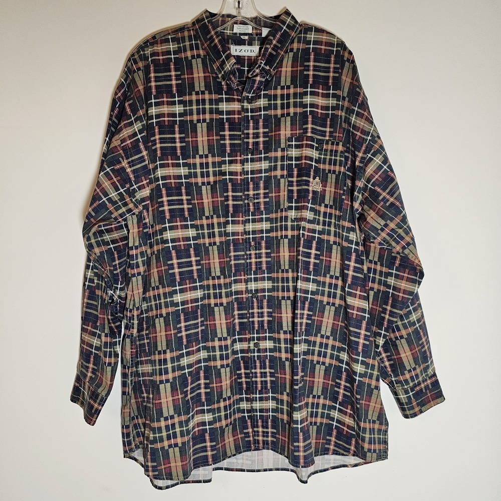 Vintage Izod Shirt Mens XL Multicolor Plaid Button Down Casual 90s Streetwear